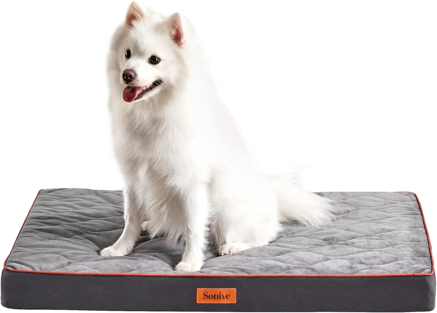 Sonive Large Size Dog & Cat Bed, Egg-Crate Foam Orthopedic Dog Bed, Waterproof Quilted Comfortable Pet Bed Indoor & Outdoor Use, Machine Washable & Removable Cover Non-Slip Grey Orange