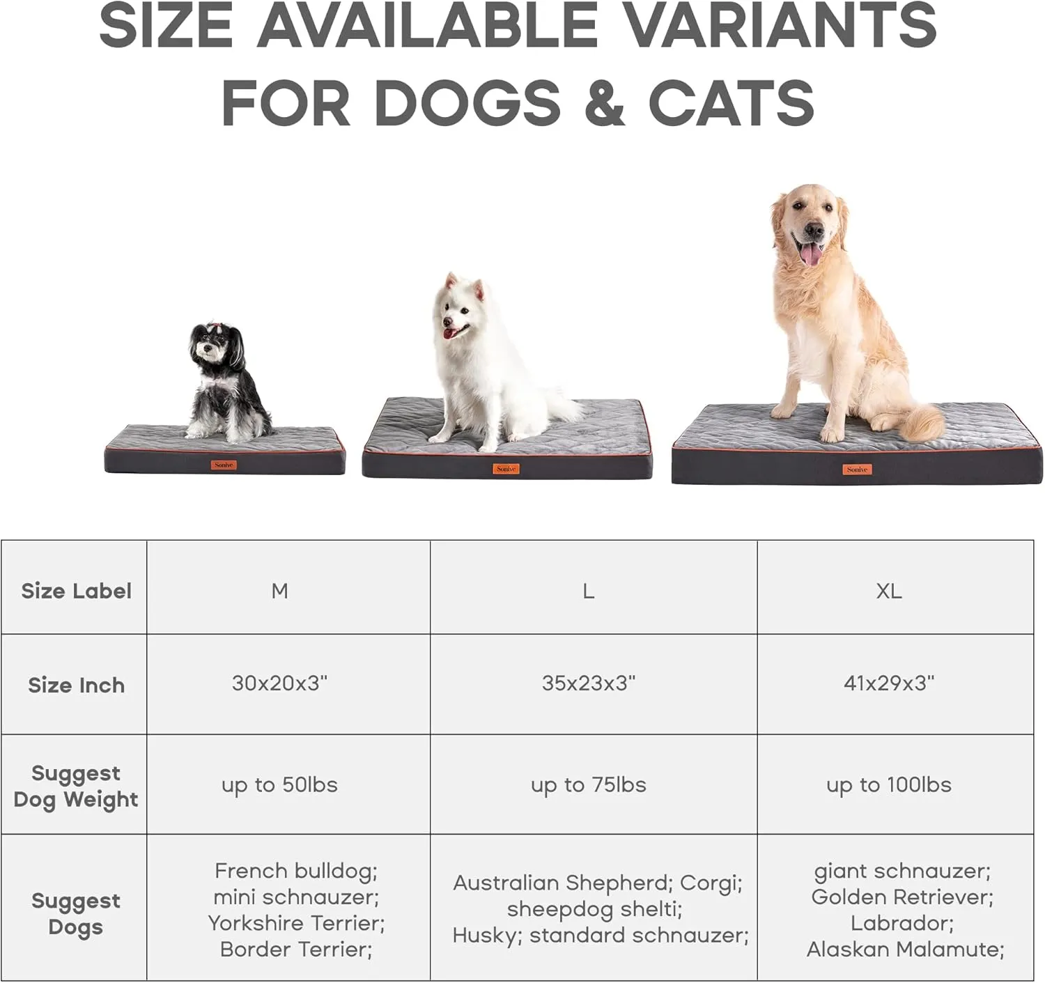 Sonive Large Size Dog & Cat Bed, Egg-Crate Foam Orthopedic Dog Bed, Waterproof Quilted Comfortable Pet Bed Indoor & Outdoor Use, Machine Washable & Removable Cover Non-Slip Grey Orange