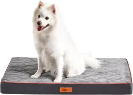 Sonive Large Size Dog & Cat Bed, Egg-Crate Foam Orthopedic Dog Bed, Waterproof Quilted Comfortable Pet Bed Indoor & Outdoor Use, Machine Washable & Removable Cover Non-Slip Grey Orange