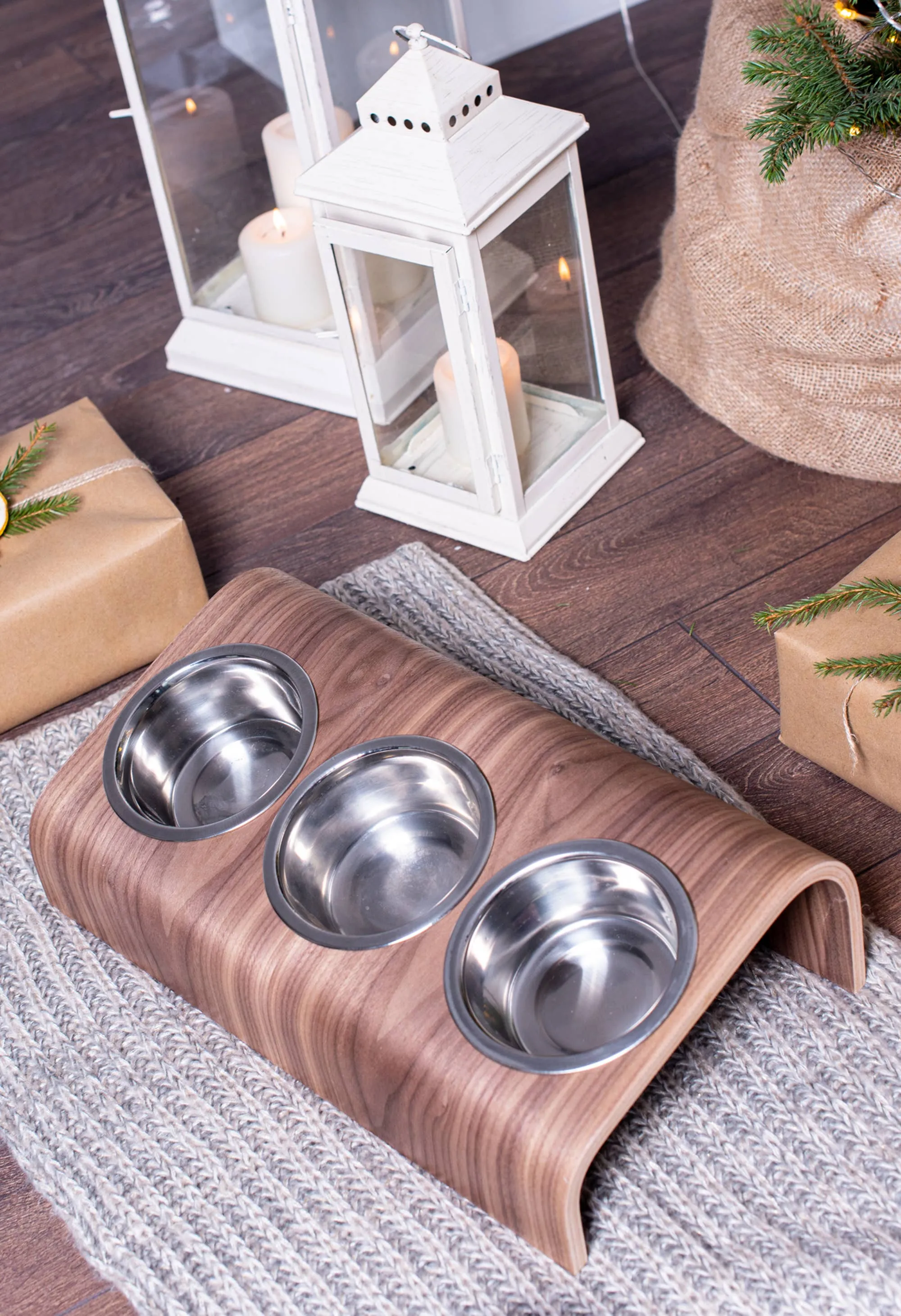 ValiaiDesign - Pet feeding station with 3 bowls, Pet bowls with stand