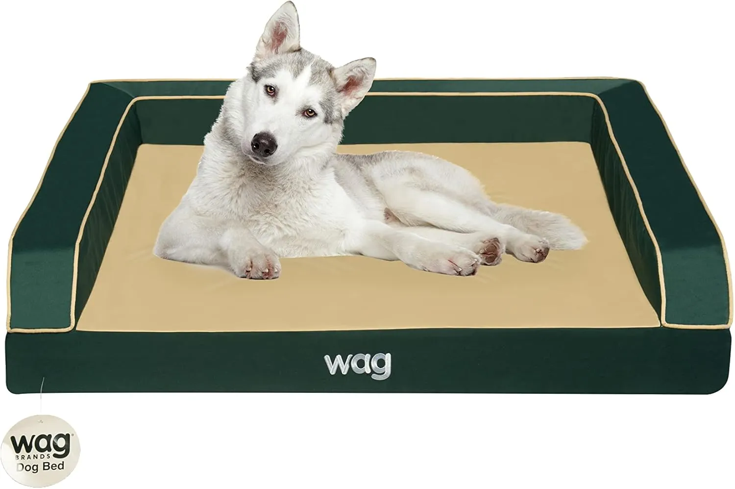 Wag Premium Pet Dog Bed | Multi Layer Construction with Cooling Energy Gel and Copper Infusion | Machine Washable Cover and Water Resistant Inner Liner | Large, Pine Green