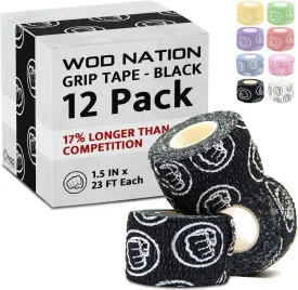 WOD Nation Weightlifting Hook Grip Tape - Comfortable, Stretchy Athletic Thumb Tape for Cross Training  Protects Wrist & Finger - Weight Lifting - Powerlifting (3-Pack, 23ft Each, Black)