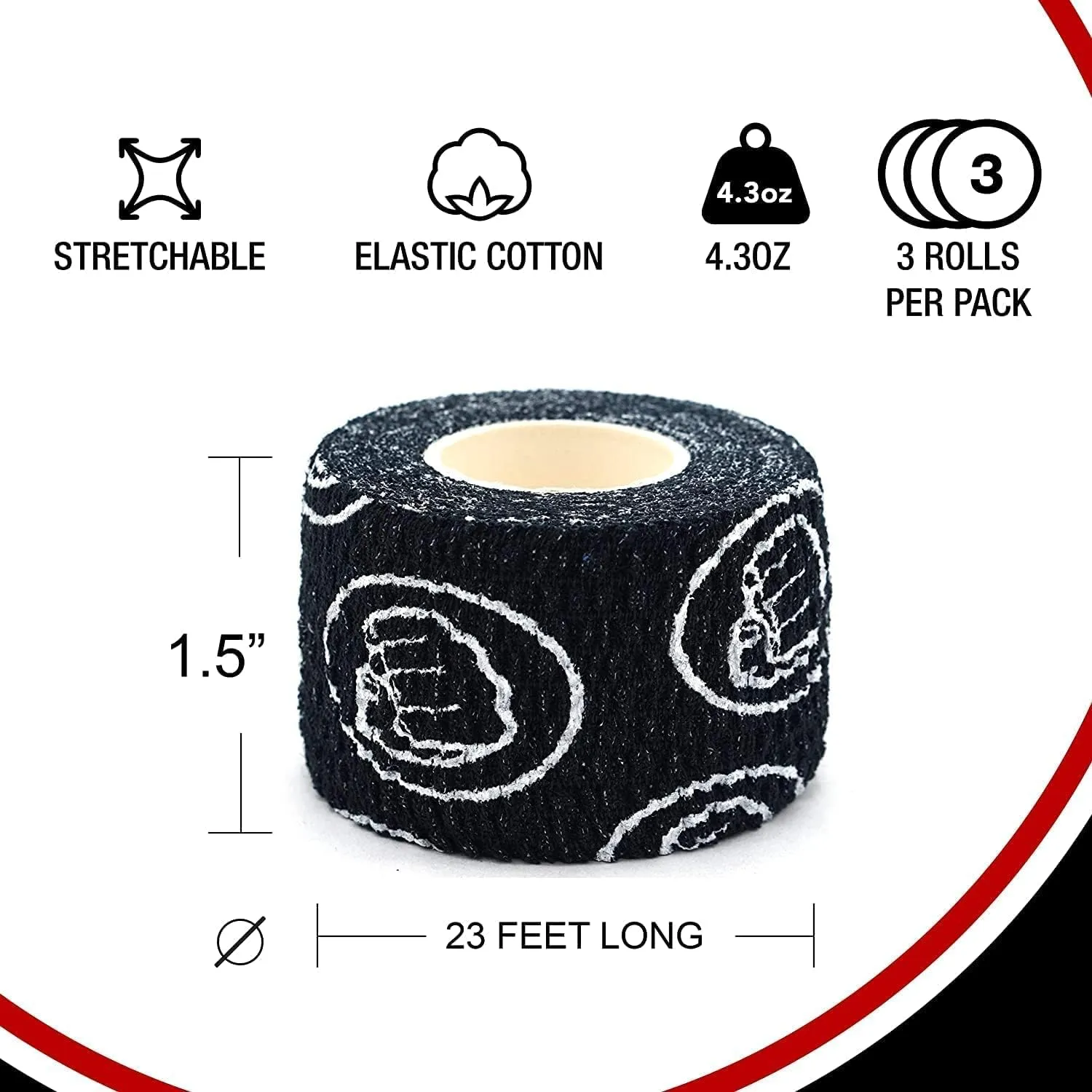 WOD Nation Weightlifting Hook Grip Tape - Comfortable, Stretchy Athletic Thumb Tape for Cross Training  Protects Wrist & Finger - Weight Lifting - Powerlifting (3-Pack, 23ft Each, Black)