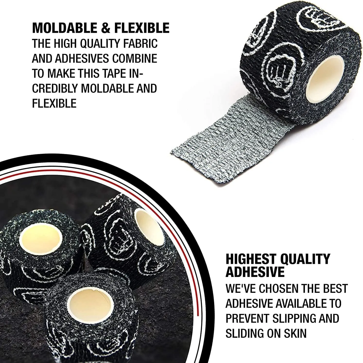 WOD Nation Weightlifting Hook Grip Tape - Comfortable, Stretchy Athletic Thumb Tape for Cross Training  Protects Wrist & Finger - Weight Lifting - Powerlifting (3-Pack, 23ft Each, Black)