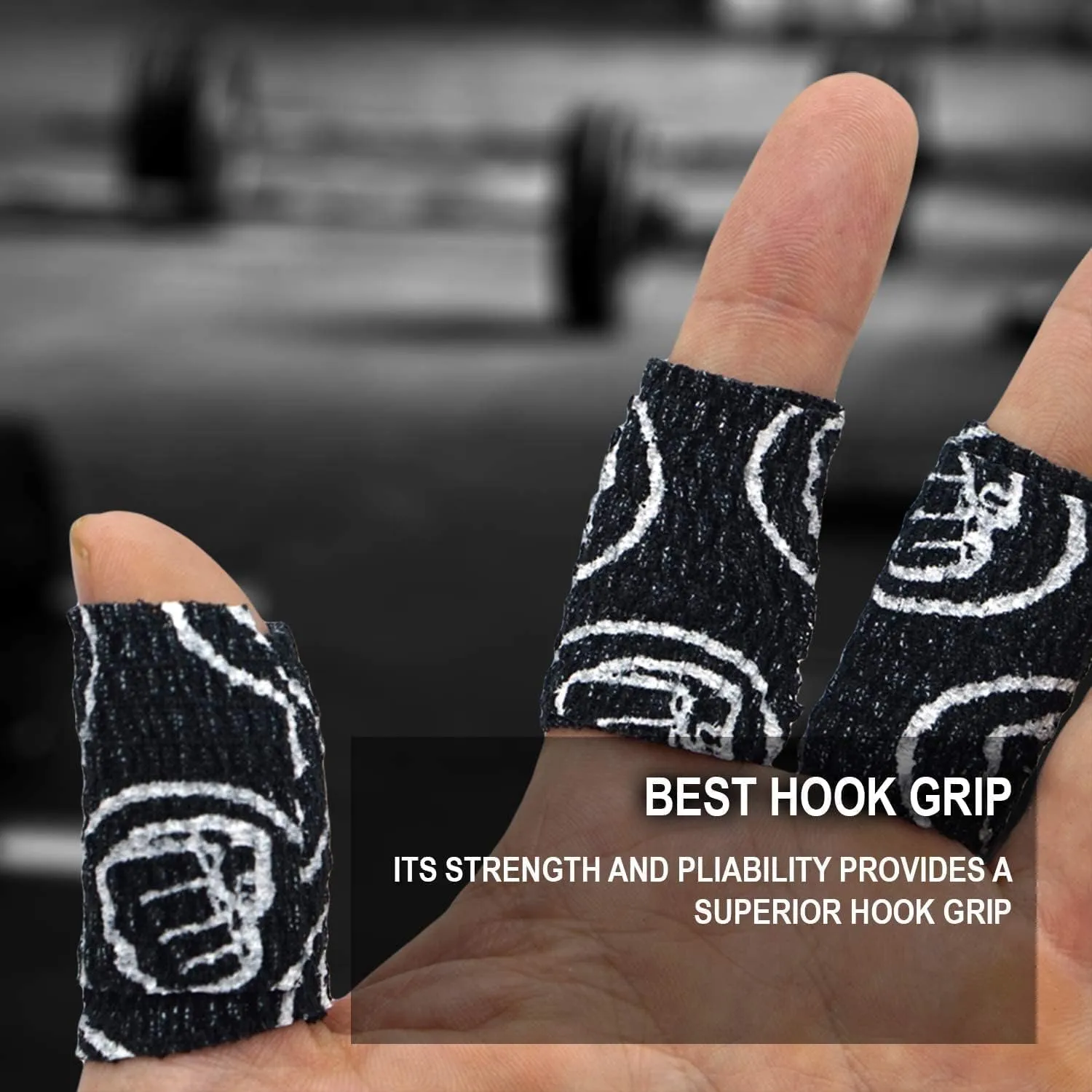 WOD Nation Weightlifting Hook Grip Tape - Comfortable, Stretchy Athletic Thumb Tape for Cross Training  Protects Wrist & Finger - Weight Lifting - Powerlifting (3-Pack, 23ft Each, Black)