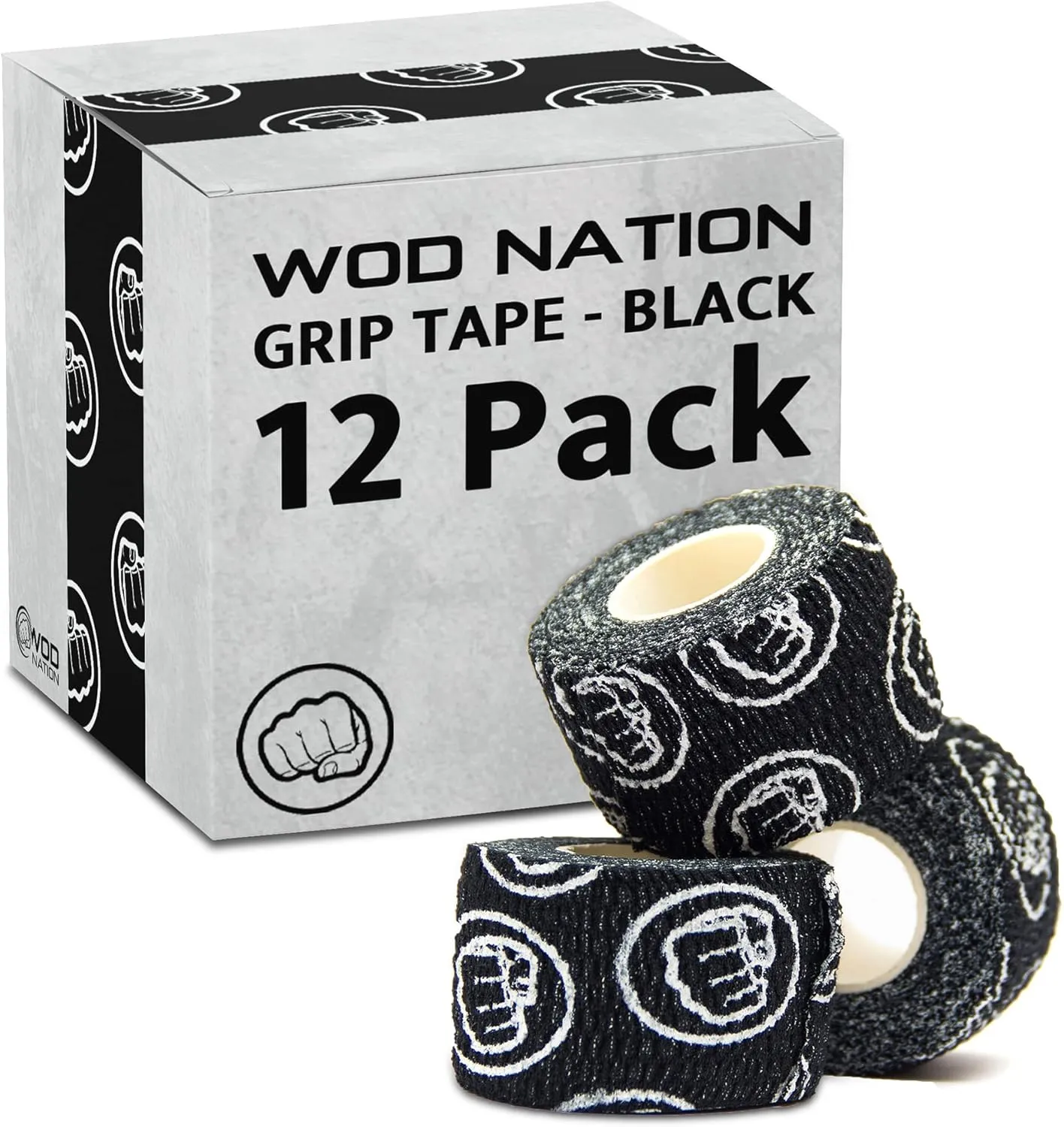 WOD Nation Weightlifting Hook Grip Tape - Comfortable, Stretchy Athletic Thumb Tape for Cross Training  Protects Wrist & Finger - Weight Lifting - Powerlifting (3-Pack, 23ft Each, Black)